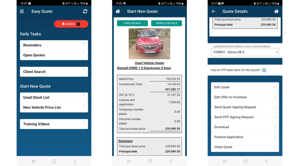 Dealership salesperson working remotely with a mobile sales app