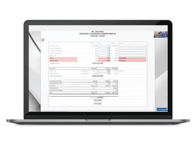 EasyQuote vehicle costing screen on a laptop